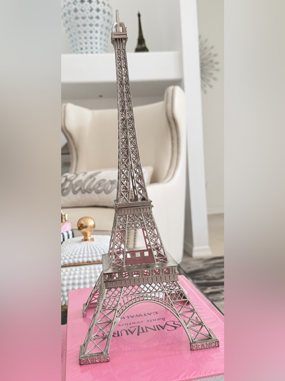 15" Eiffel Tower Statue Decor Alloy Metal, Silver - Picture 5 of 11